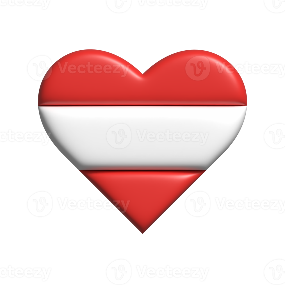 Austria heart flag shape. 3d render png