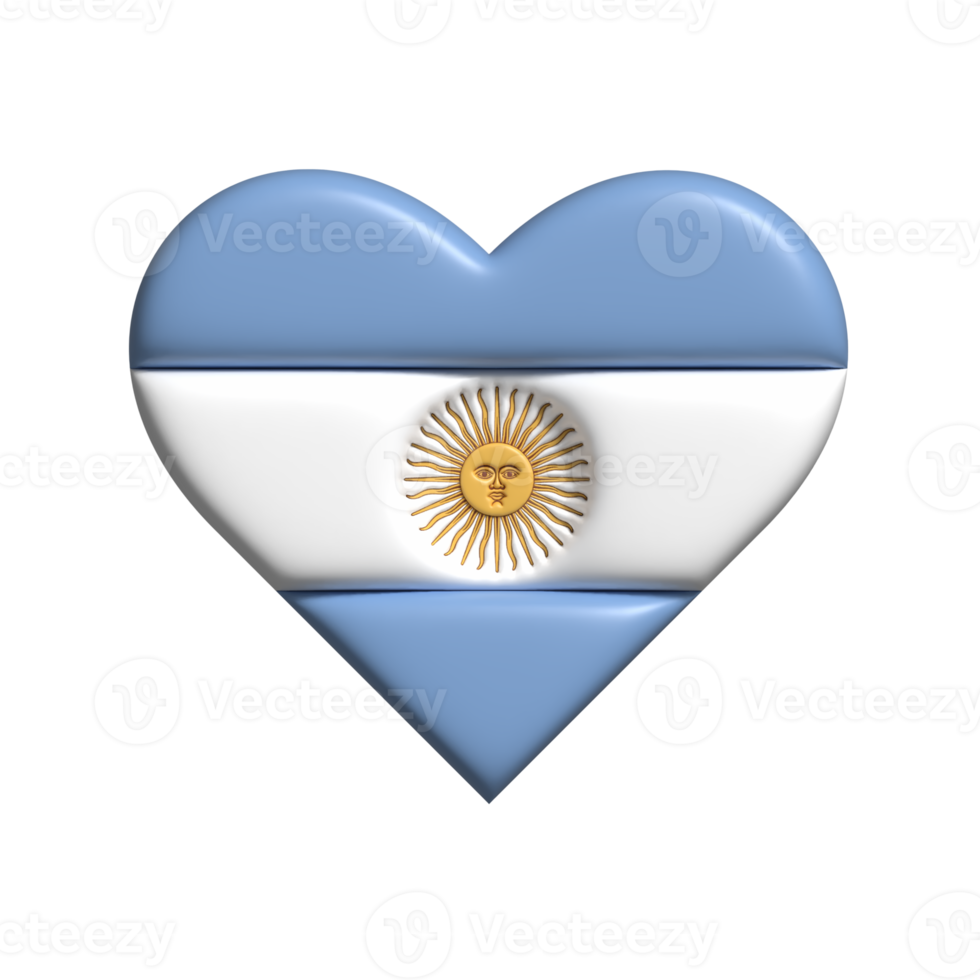 argentina corazón bandera forma. 3d hacer png