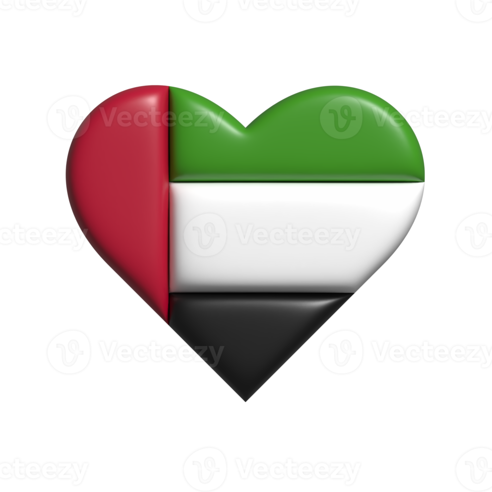 United arab emirates heart flag shape. 3d render png