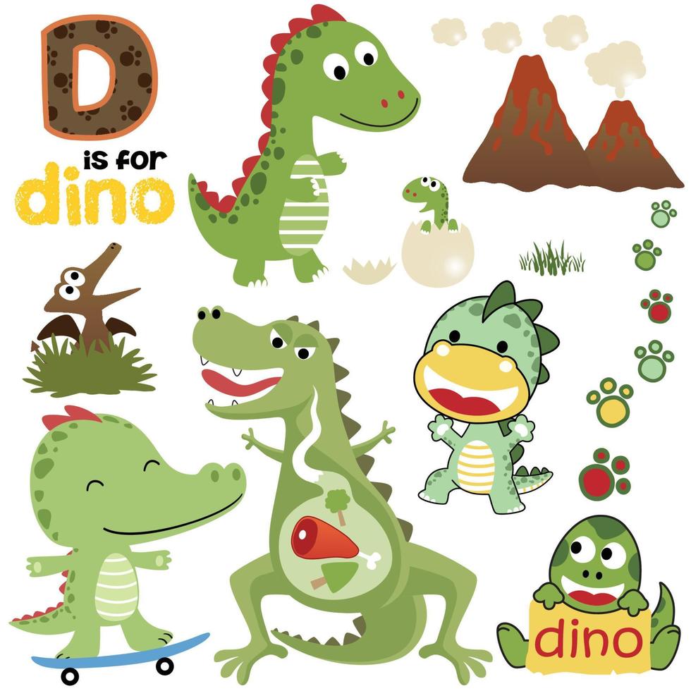vector conjunto de dinosaurios dibujos animados en diferente actividad