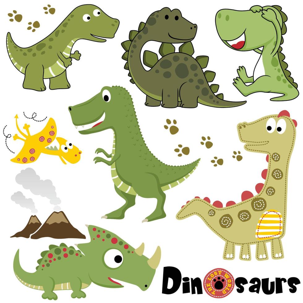 vector conjunto de dinosaurios dibujos animados en diferente actividad