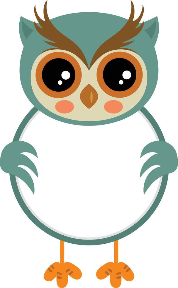 Cute blue owl with circle blank sign vector