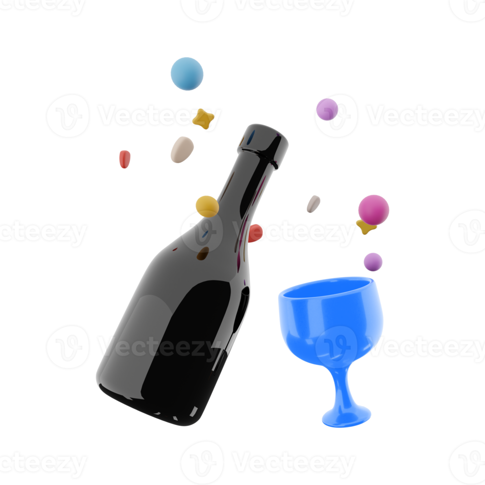 3d rendering glasses and wine with hearts around icon. 3d render valentine day symbol icon. Glasses and wine with hearts around. png