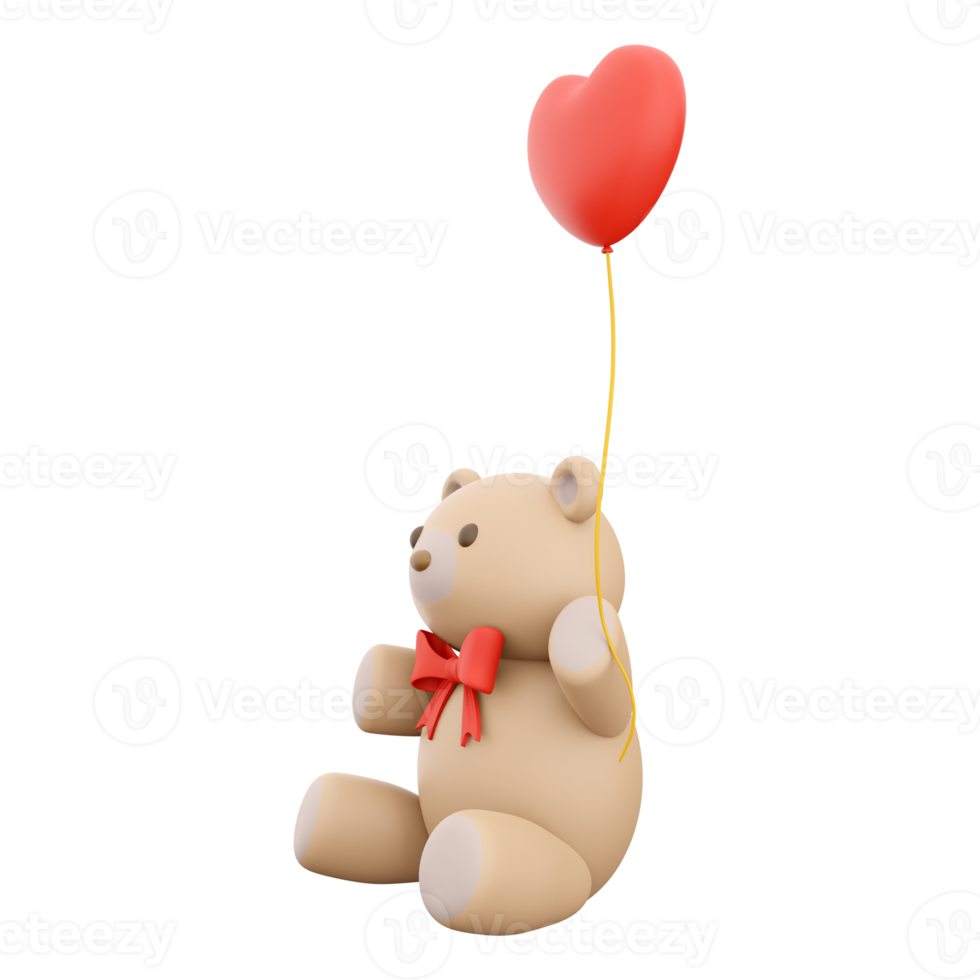 3d rendering of teddy bear icon with valentine's concept. 3d render bear with heart on hand icon. png