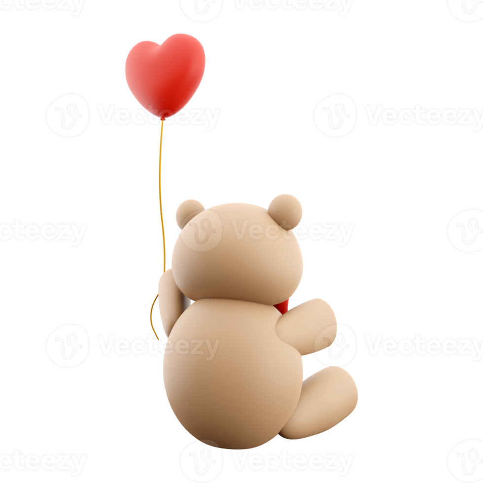 3d rendering of teddy bear icon with valentine's concept. 3d render bear with heart on hand icon. png