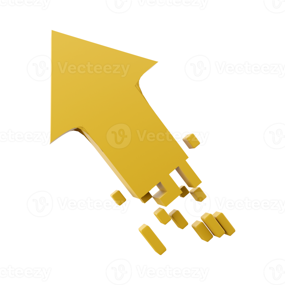 3d rendering golden arrow rises up icon. 3d render yellow arrow grow up icon. Golden arrow rises up. png