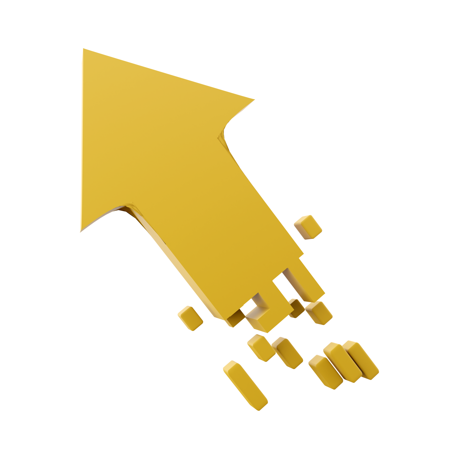 3d rendering golden arrow rises up icon. 3d render yellow arrow grow up