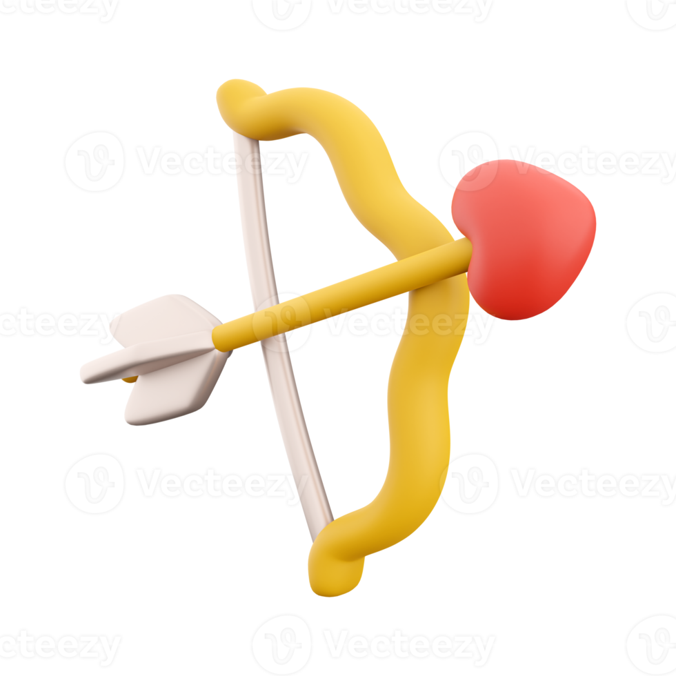 3d le rendu Cupidon arc avec La Flèche icône. 3d rendre La Flèche cœur arc icône. Cupidon arc avec La Flèche. png