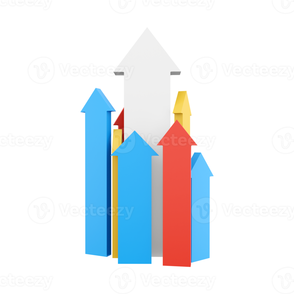 3d rendering arrows directed upwards as success icon. 3d render arrows grow up icon. Arrows directed upwards as success. png