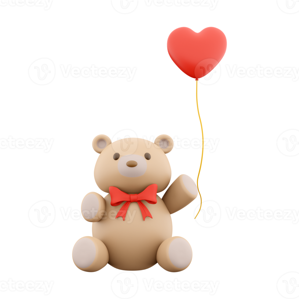 3d rendering of teddy bear icon with valentine's concept. 3d render bear with heart on hand icon. png