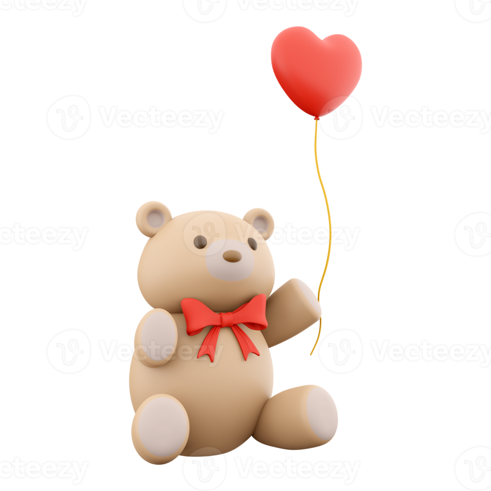 3d rendering of teddy bear icon with valentine's concept. 3d render bear with heart on hand icon. png