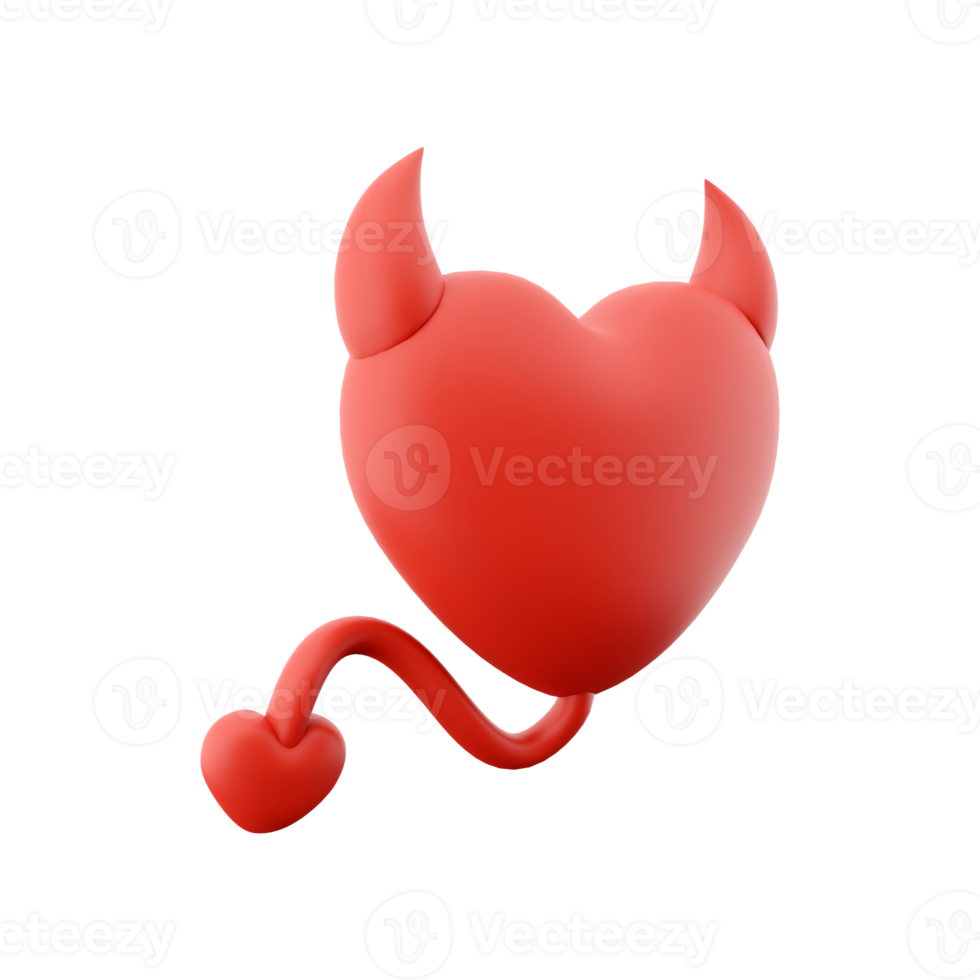 3d rendering devil heart icon concept red shiny with horns tail. 3d render Valentine's Day element icon. Devil heart icon concept red shiny with horns tail. png