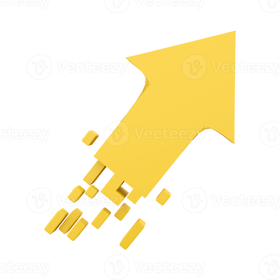 3d renderen gouden pijl stijgt omhoog icoon. 3d geven geel pijl toenemen omhoog icoon. gouden pijl stijgt omhoog. png