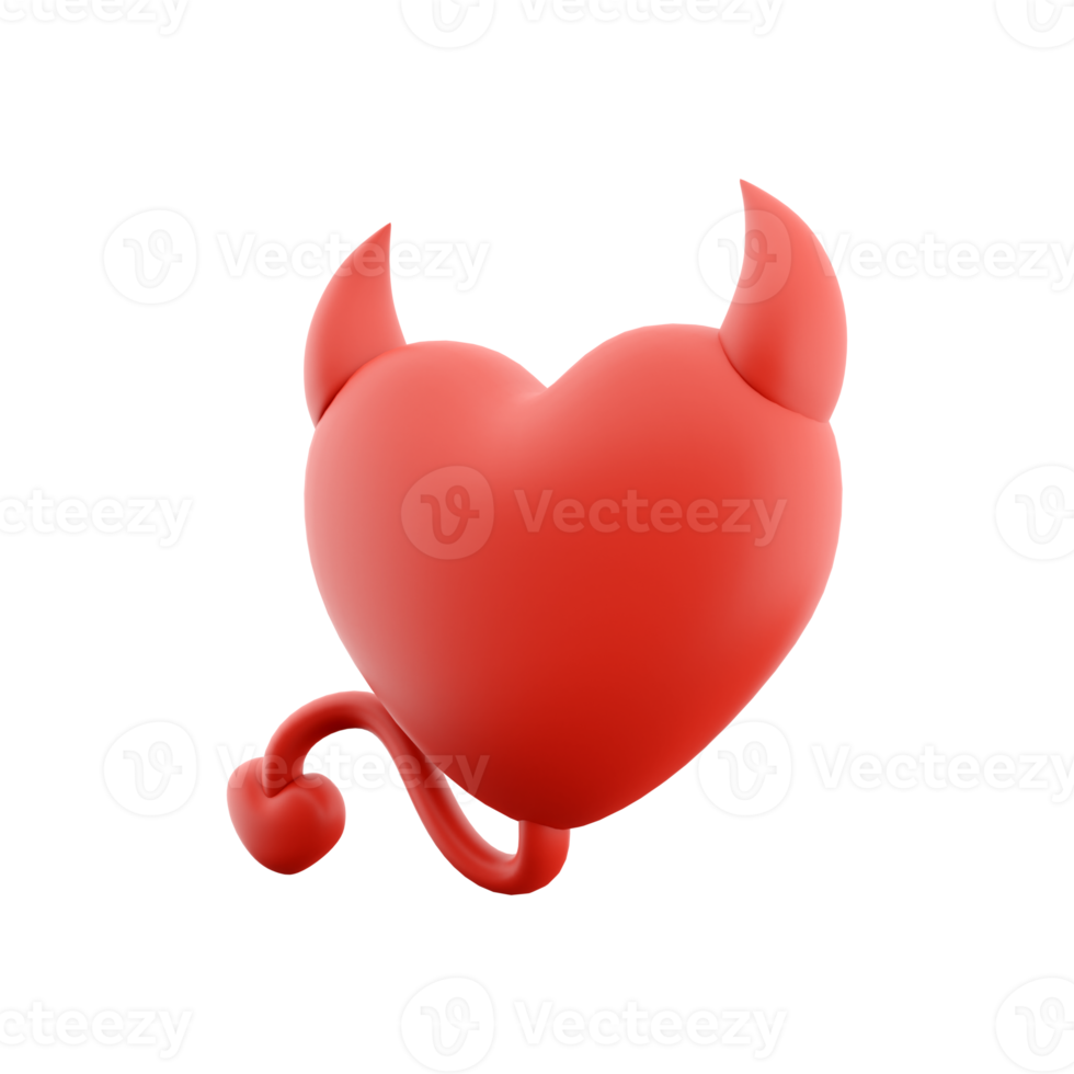 3d rendering devil heart icon concept red shiny with horns tail. 3d render Valentine's Day element icon. Devil heart icon concept red shiny with horns tail. png