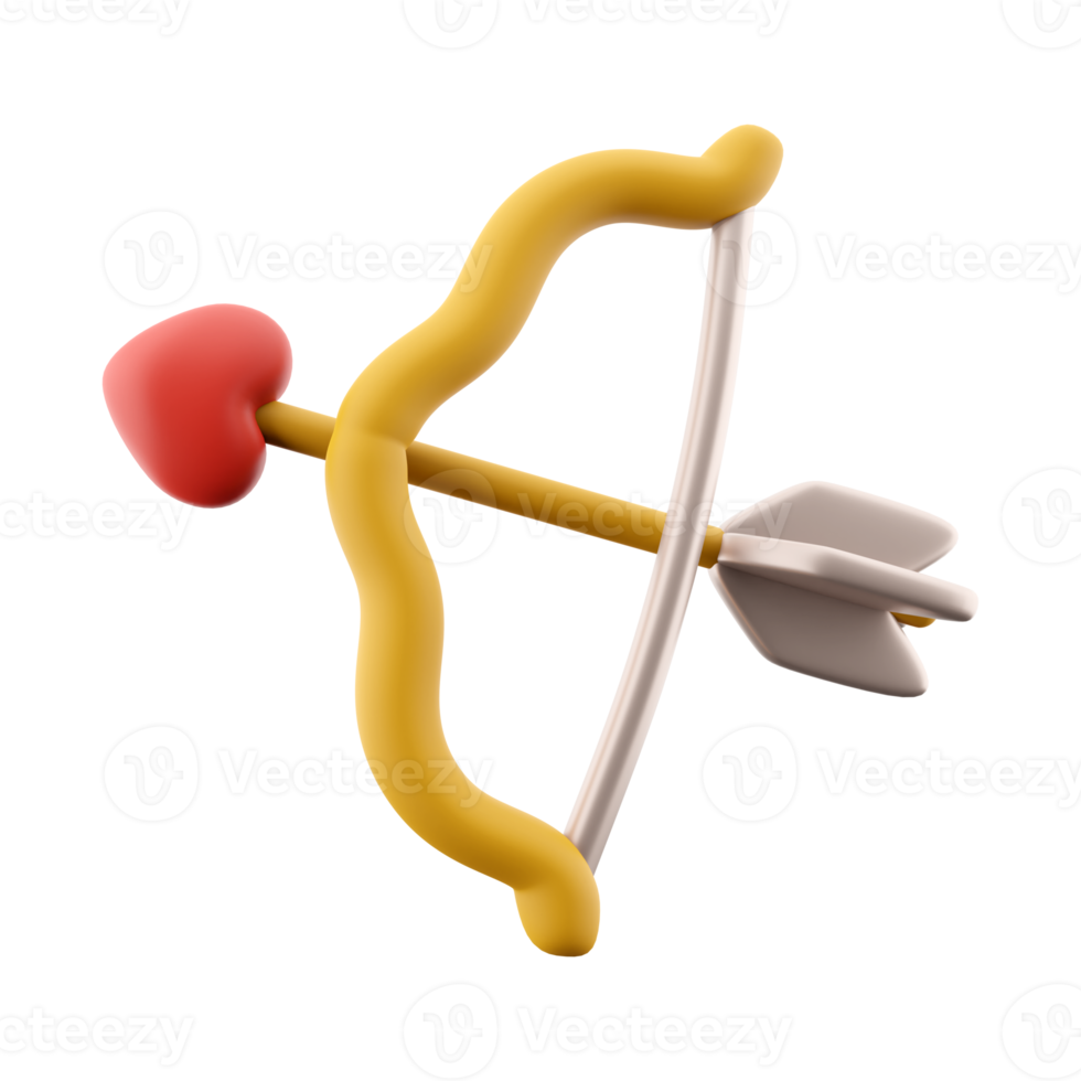3d le rendu Cupidon arc avec La Flèche icône. 3d rendre La Flèche cœur arc icône. Cupidon arc avec La Flèche. png