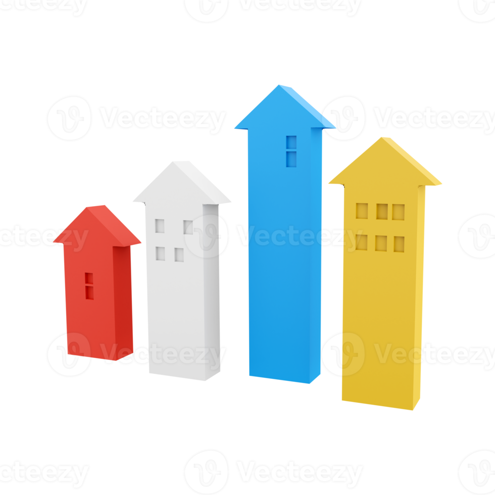 3d rendering four graphic arrows going upward icon. 3d render grow up arrows icon. Graphic arrows going upward. png