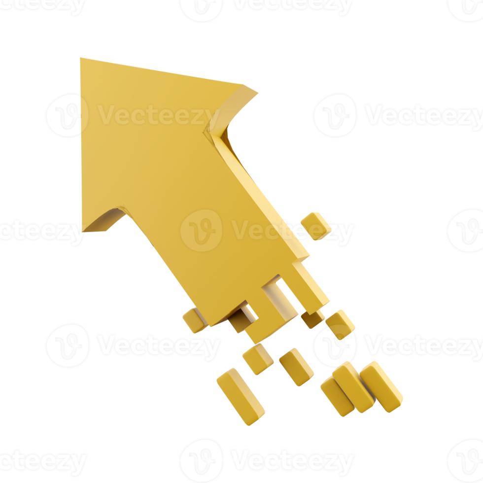 3d rendering golden arrow rises up icon. 3d render yellow arrow grow up icon. Golden arrow rises up. png