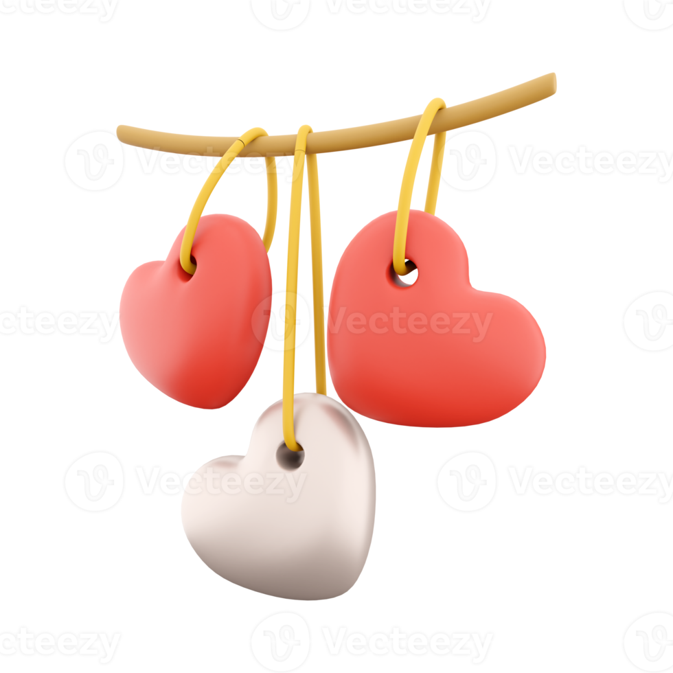 3d rendering reds and white hearts hanging icon. 3d render icon hearts. Reds and white hearts hanging icon. png