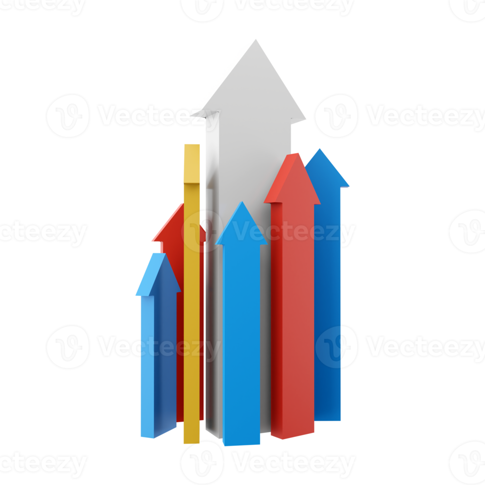 3d rendering arrows directed upwards as success icon. 3d render arrows grow up icon. Arrows directed upwards as success. png