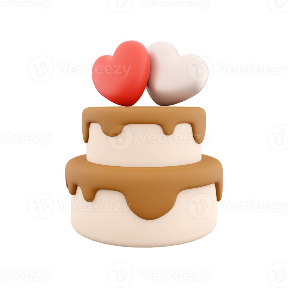 3d rendering Happy Valentines day cake with hearts icon. 3d render cake with heart icon. Happy Valentines day cake with hearts. png