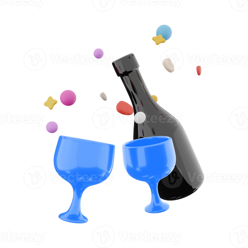 3d interpretazione bicchieri e vino con cuori in giro icona. 3d rendere San Valentino giorno simbolo icona. bicchieri e vino con cuori intorno a. png