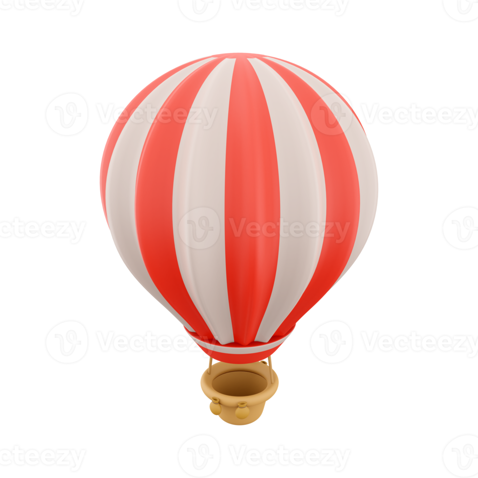 3d rendering hot air ballon with red and white stripes icon. 3d render aerostat on white background icon. Hot air ballon with red and white stripes. png