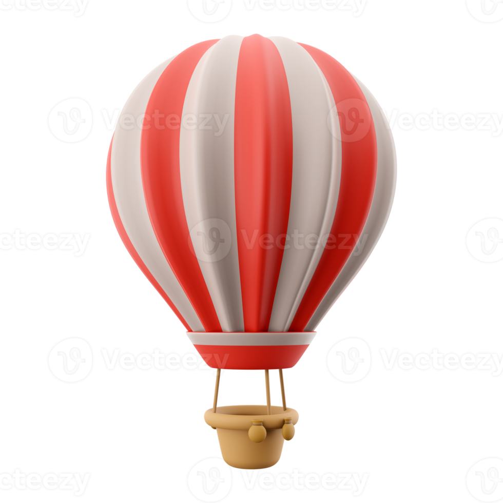 3d rendering hot air ballon with red and white stripes icon. 3d render aerostat on white background icon. Hot air ballon with red and white stripes. png