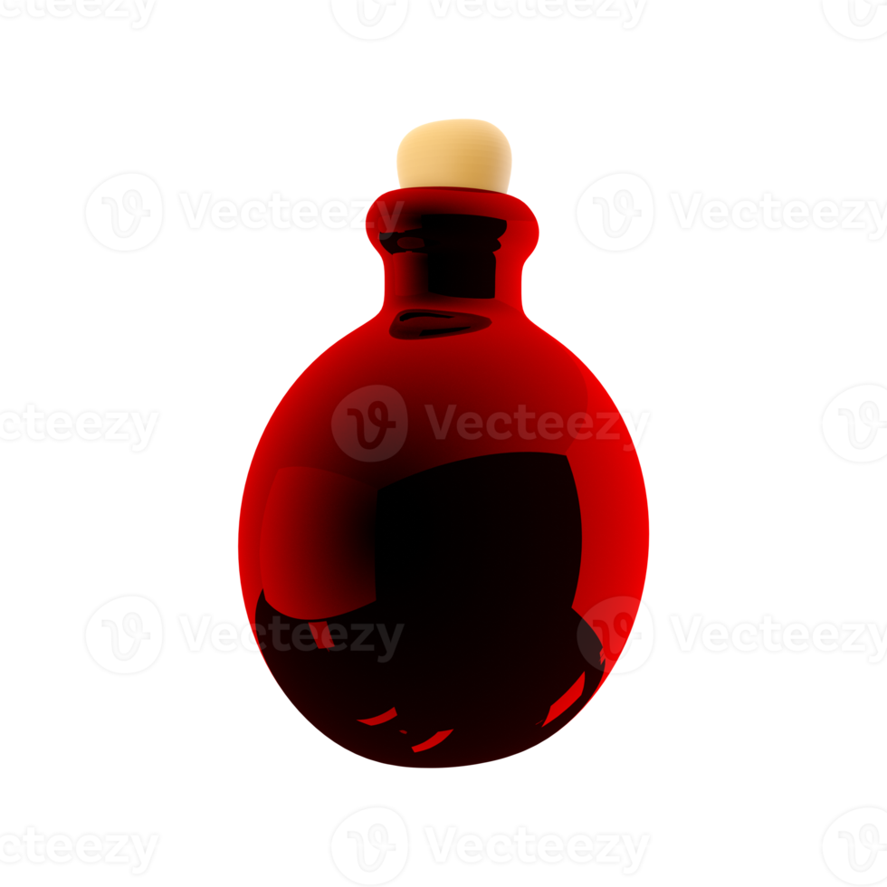 3d rendering red bottle with love potion icon. Valentines day symbol. 3d render bottle with heart icon. Red bottle with love potion. png