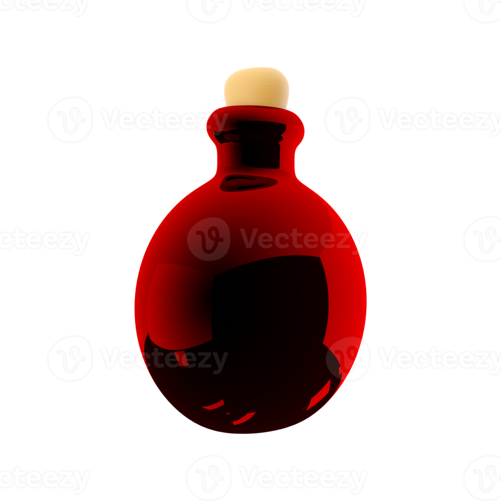 3d rendering red bottle with love potion icon. Valentines day symbol. 3d render bottle with heart icon. Red bottle with love potion. png