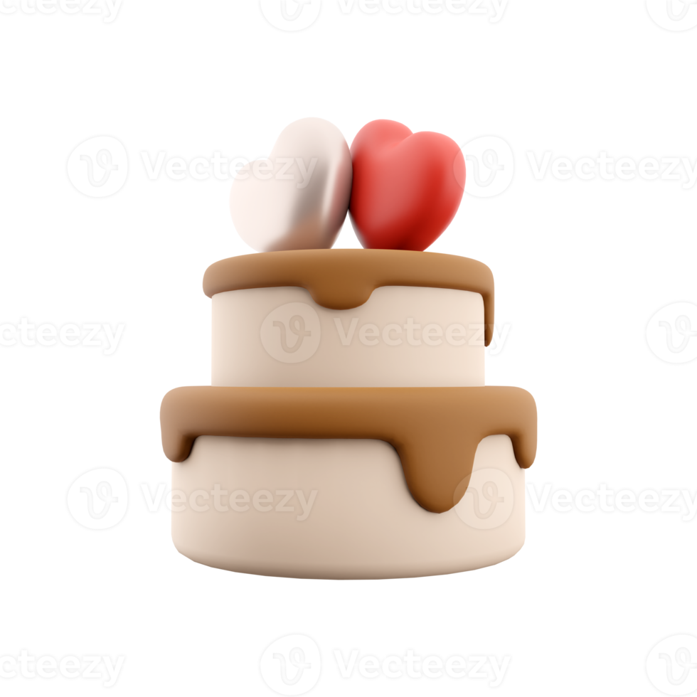 3d rendering Happy Valentines day cake with hearts icon. 3d render cake with heart icon. Happy Valentines day cake with hearts. png