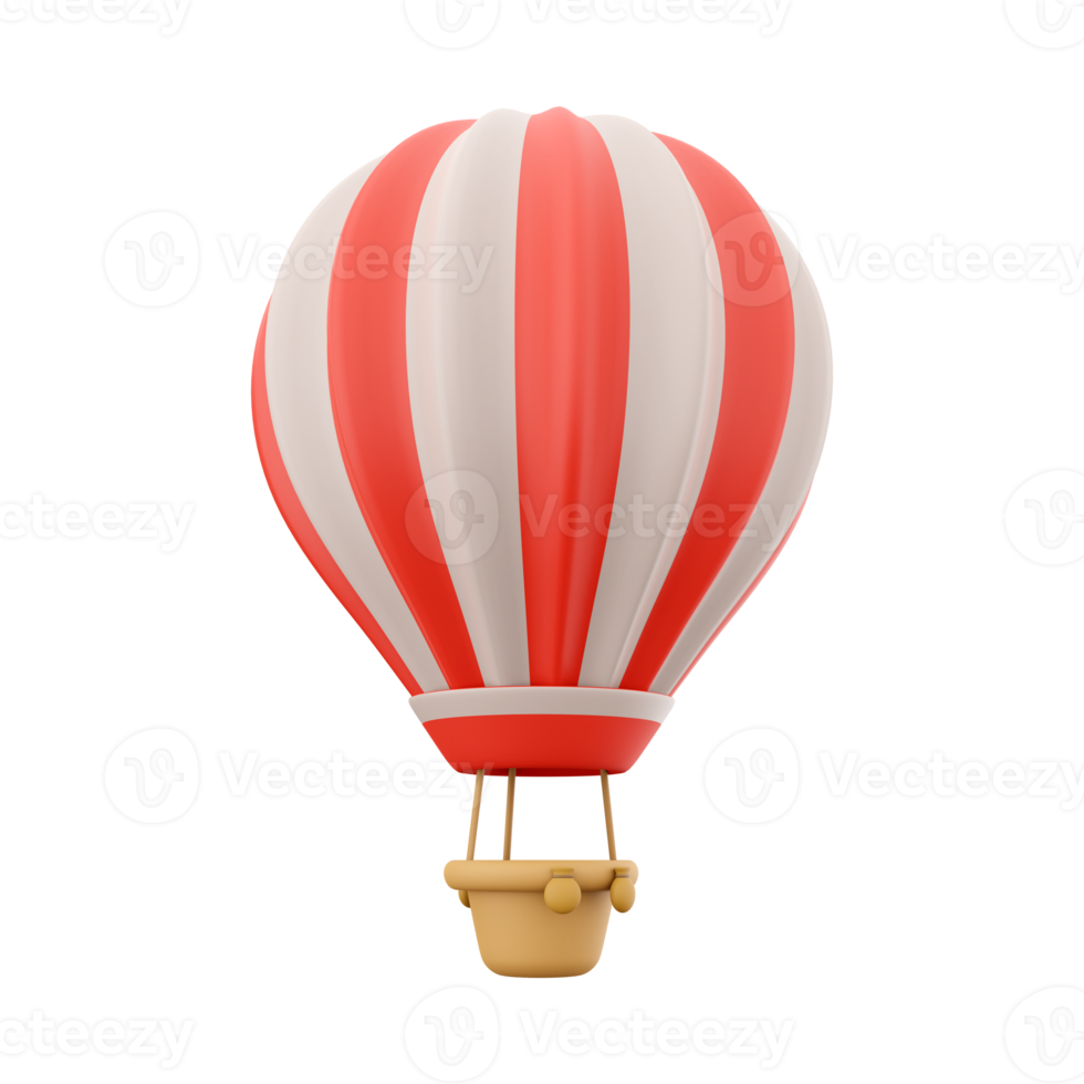 3d rendering hot air ballon with red and white stripes icon. 3d render aerostat on white background icon. Hot air ballon with red and white stripes. png