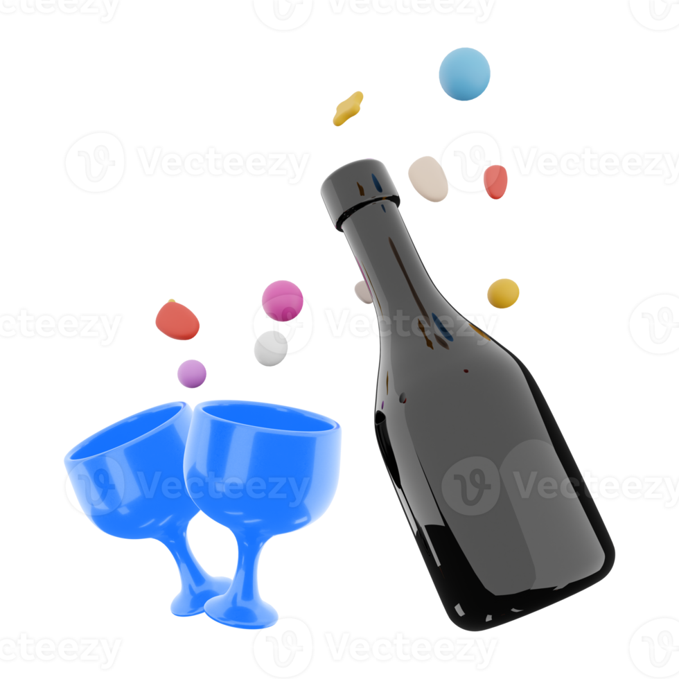 3d rendering glasses and wine with hearts around icon. 3d render valentine day symbol icon. Glasses and wine with hearts around. png