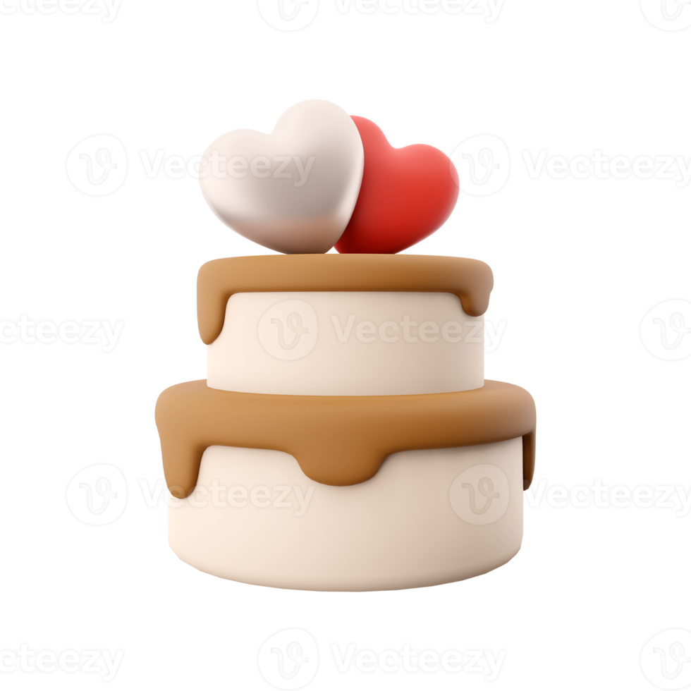 3d rendering Happy Valentines day cake with hearts icon. 3d render cake with heart icon. Happy Valentines day cake with hearts. png