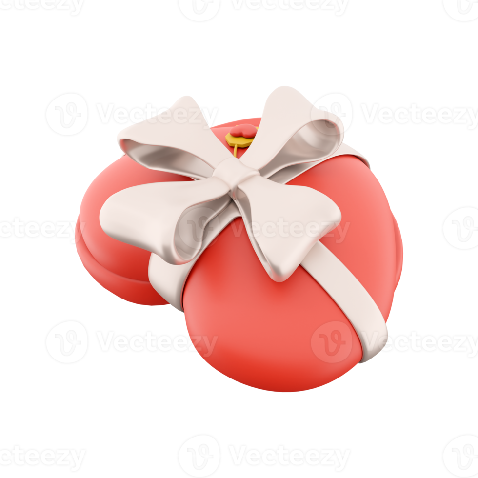 3d rendering red heart gift box with small hearts icon. 3d render box gift icon. Red heart gift box. png