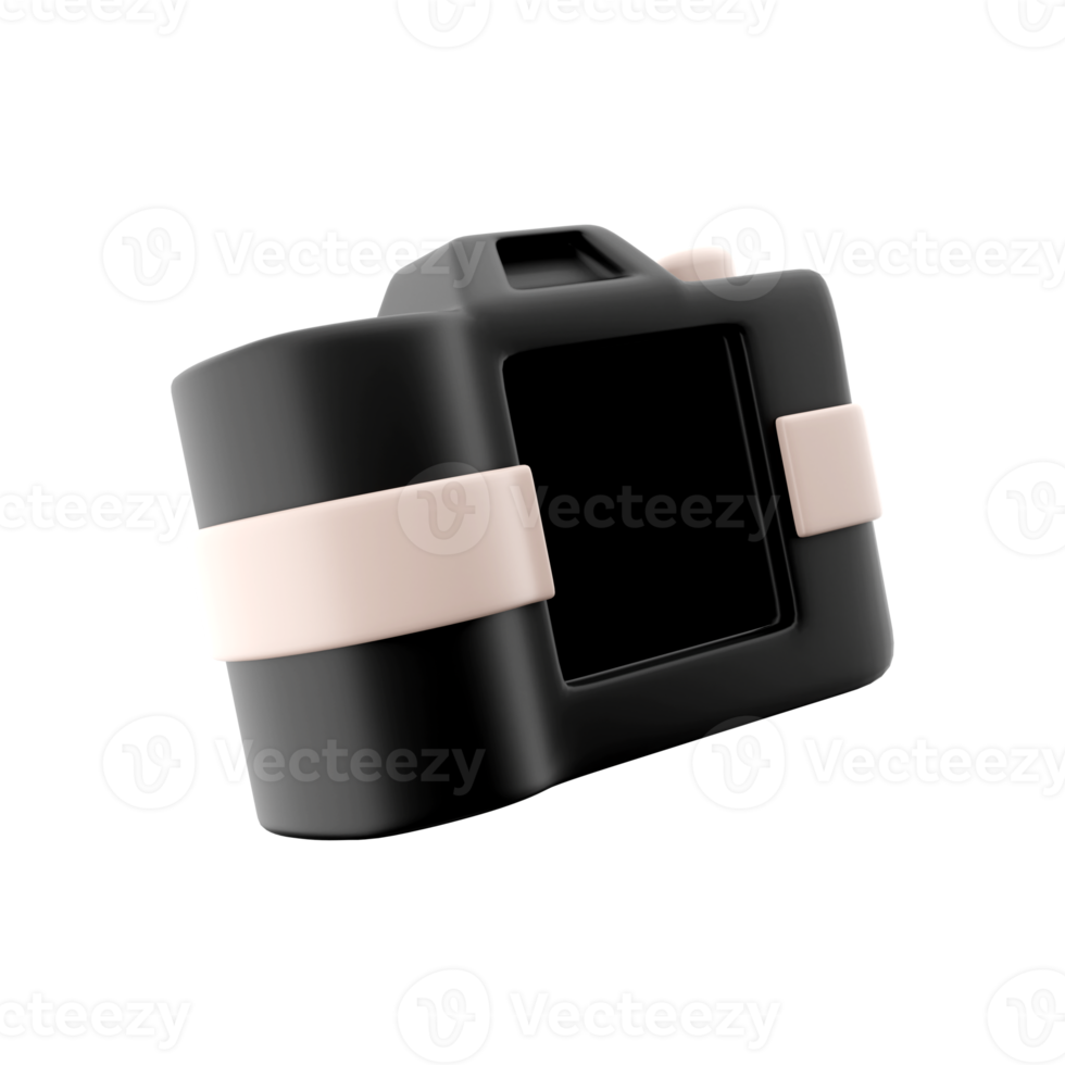 3d rendering photocamera with lens and button icon. 3d render black camera with botton icon. Photocamera with lens and button. png