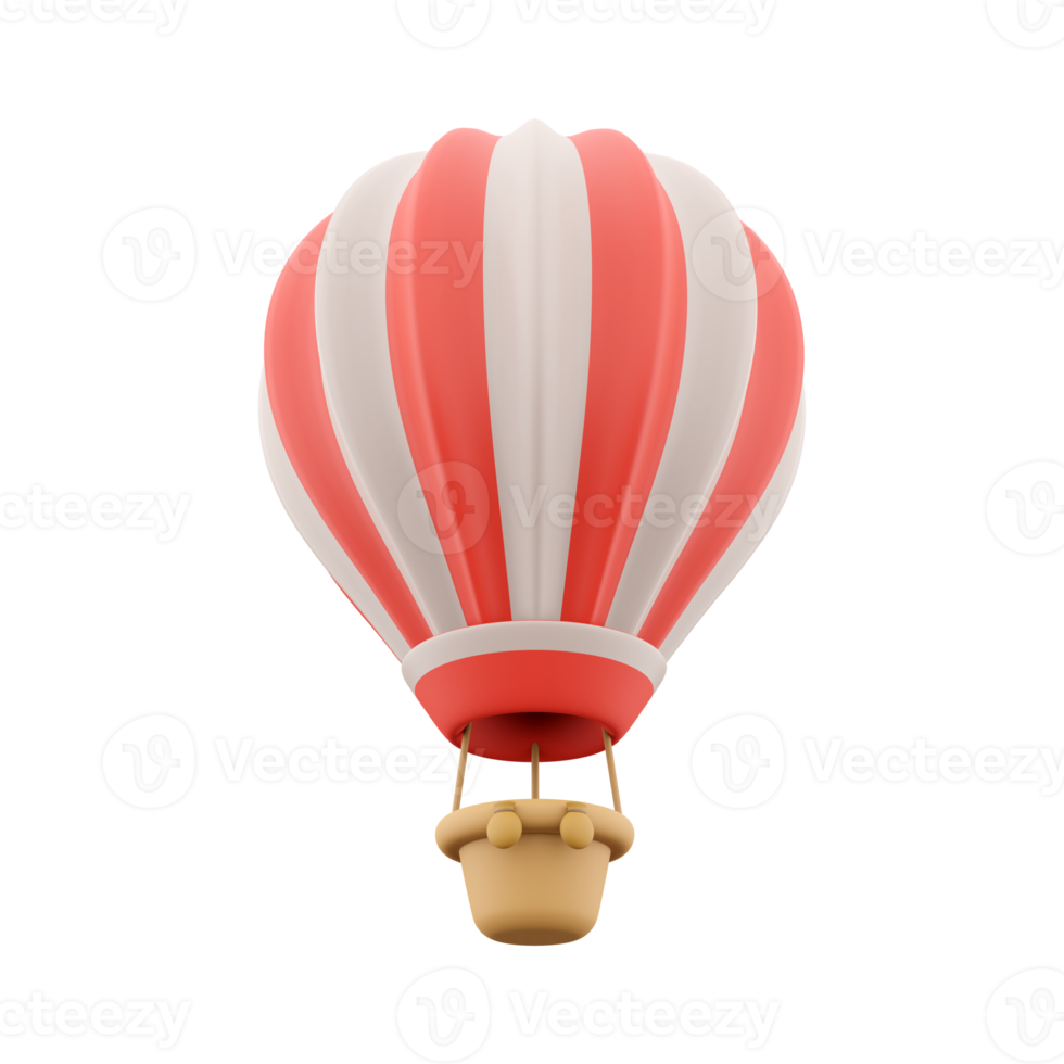 3d rendering hot air ballon with red and white stripes icon. 3d render aerostat on white background icon. Hot air ballon with red and white stripes. png