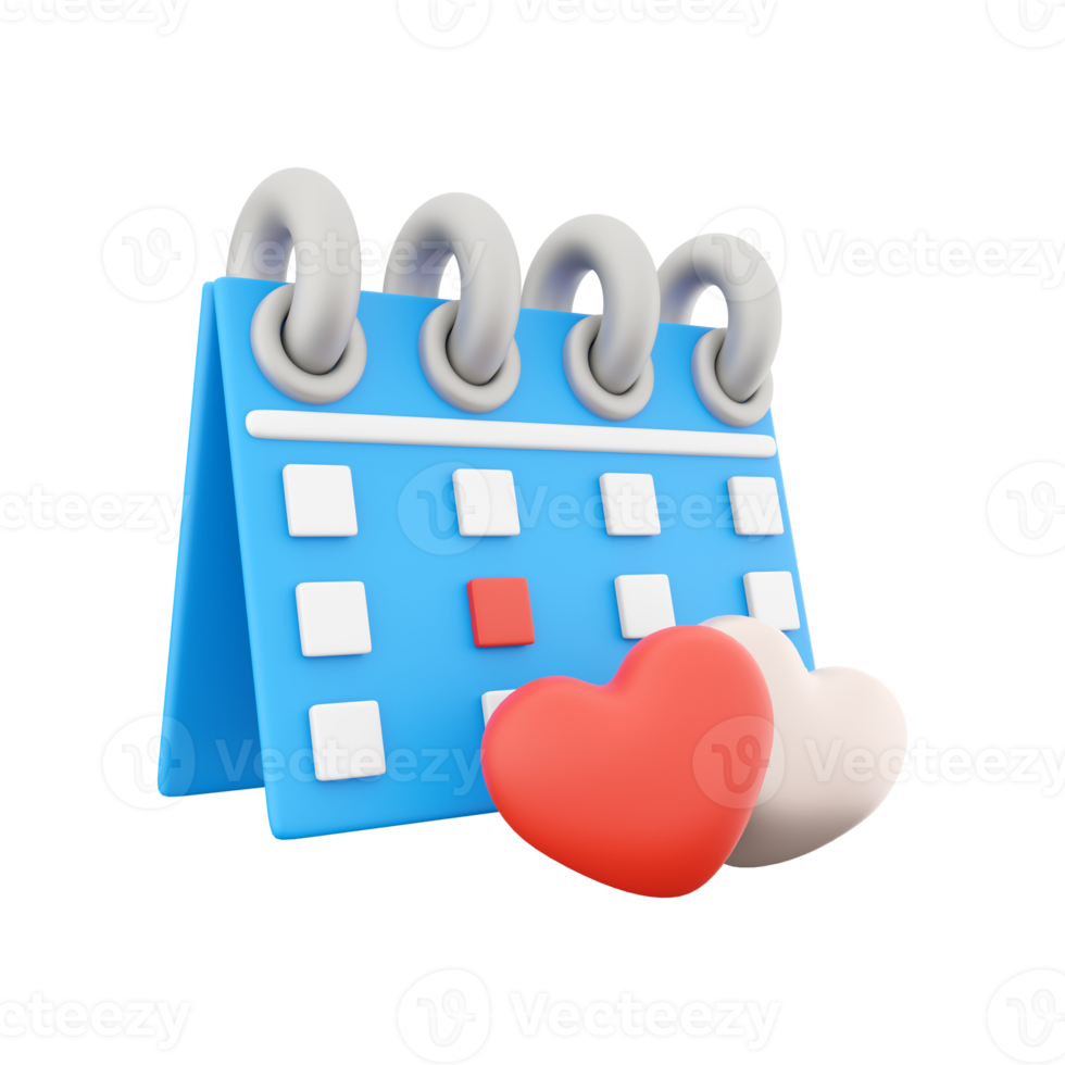 3d render Valentines day Calendar icon. Minimal concept. 3d rendering calendar and two hearts icon. Valentines day Calendar. png