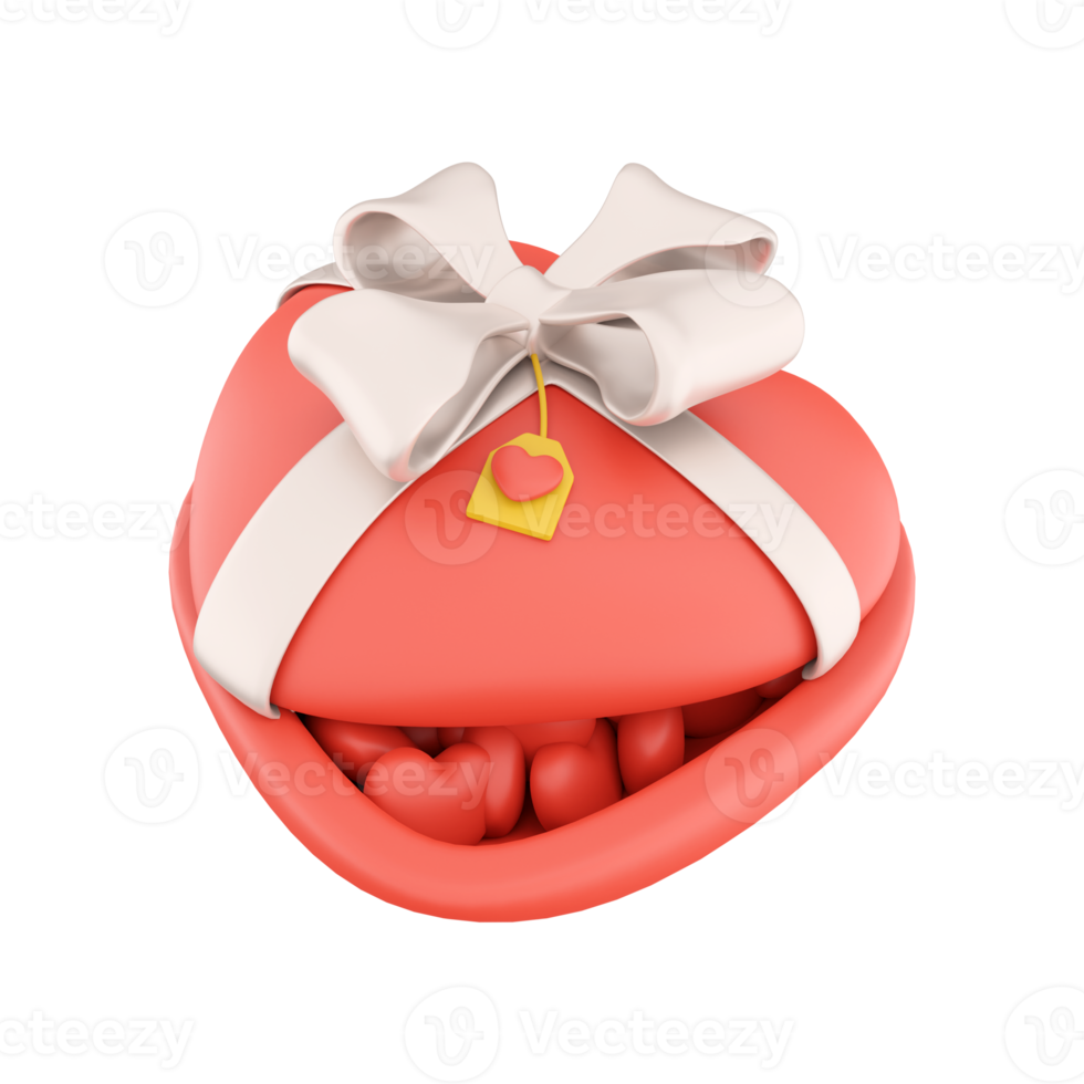 3d rendering red heart gift box with small hearts icon. 3d render box gift icon. Red heart gift box. png