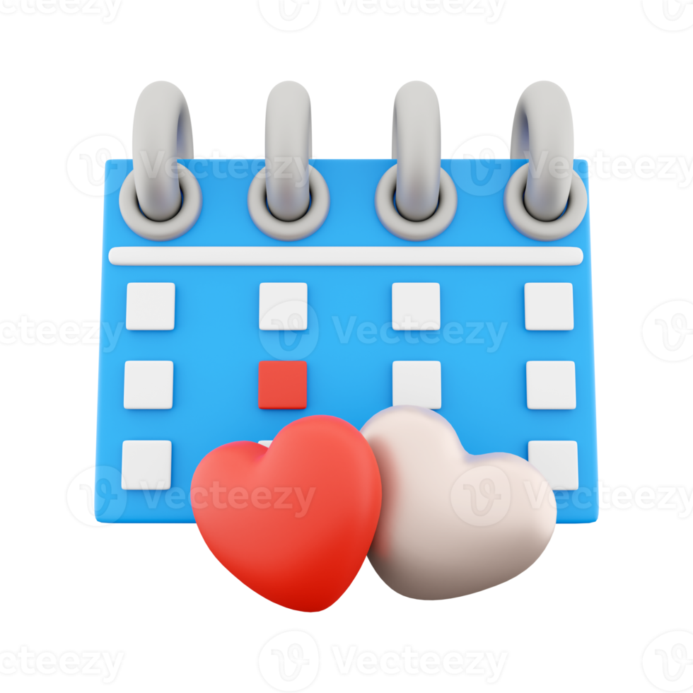 3d render Valentines day Calendar icon. Minimal concept. 3d rendering calendar and two hearts icon. Valentines day Calendar. png
