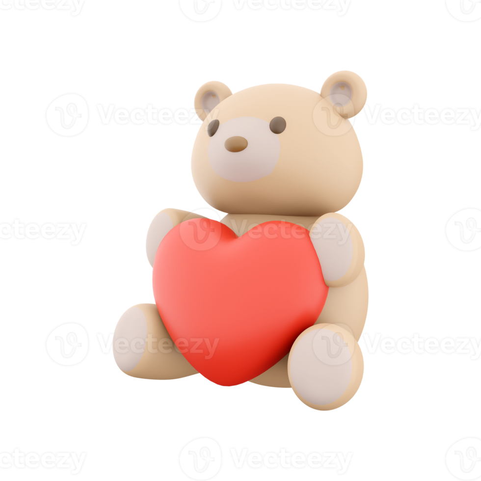 3d hacer icono de osito de peluche oso juguete con un corazón. 3d representación icono osito de peluche oso juguete con corazón. osito de peluche oso juguete con un corazón. png