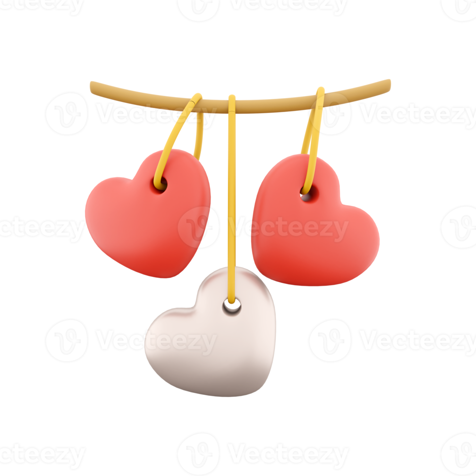 3d tolkning reds och vit hjärtan hängande ikon. 3d framställa ikon hjärtan. reds och vit hjärtan hängande ikon. png