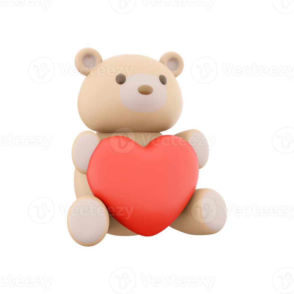 3d render Icon of teddy bear toy with a heart. 3d rendering icon teddy bear toy with heart. Teddy bear toy with a heart. png
