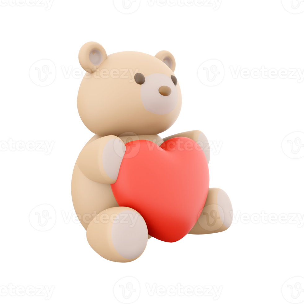 3d render Icon of teddy bear toy with a heart. 3d rendering icon teddy bear toy with heart. Teddy bear toy with a heart. png