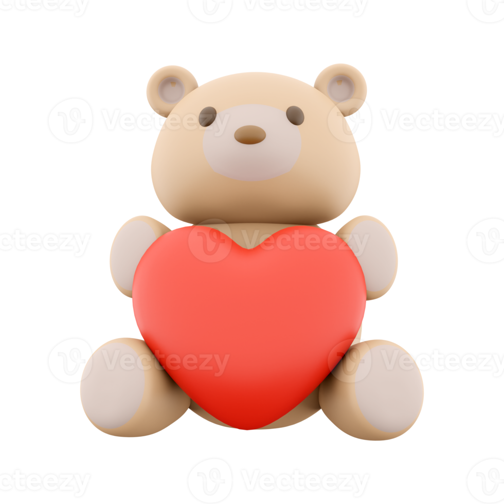 3d render Icon of teddy bear toy with a heart. 3d rendering icon teddy bear toy with heart. Teddy bear toy with a heart. png