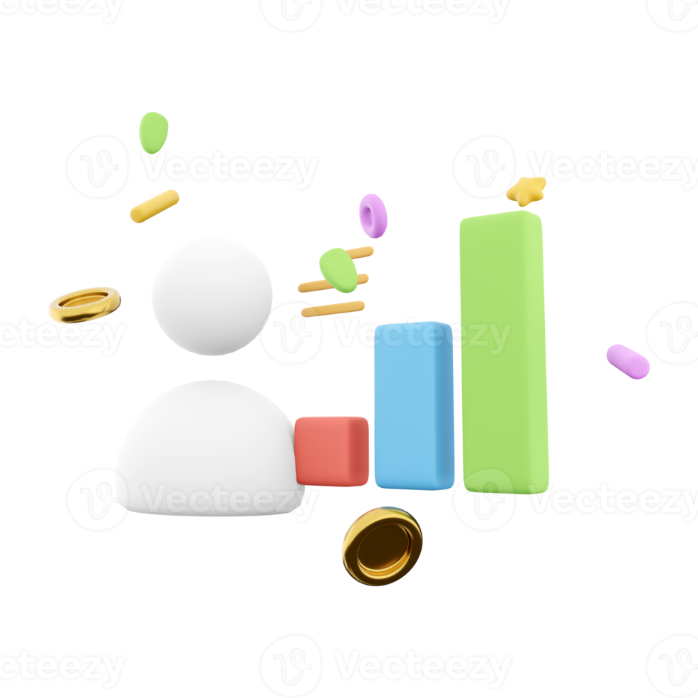 3d rendering user with bar graph icon. 3d render concept for business investment and growth profit icon. User with bar graph. png