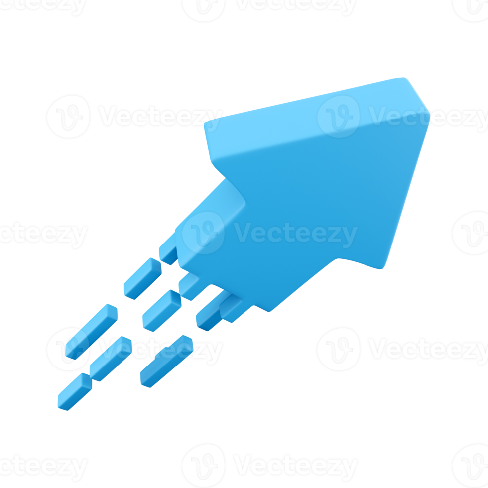 3d render blue arrow icon. 3d render Blue flexible stock arrows up growth icon. Investment, leadership, bussines and financial growth concept. png