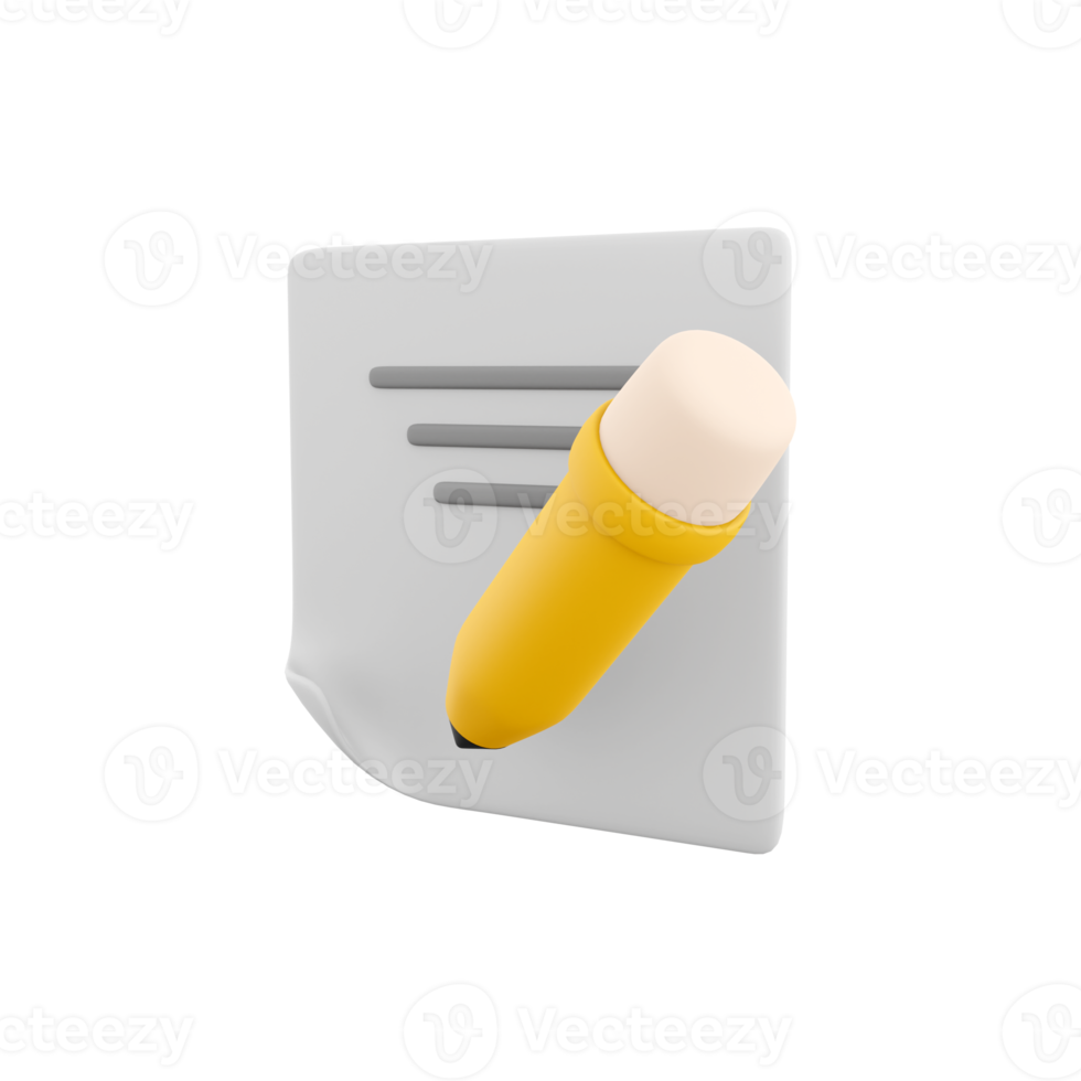3d rendering clipboard and pencil icon. 3d render writing rext with pencil on clipboard icon. Clipboard and pencil. png