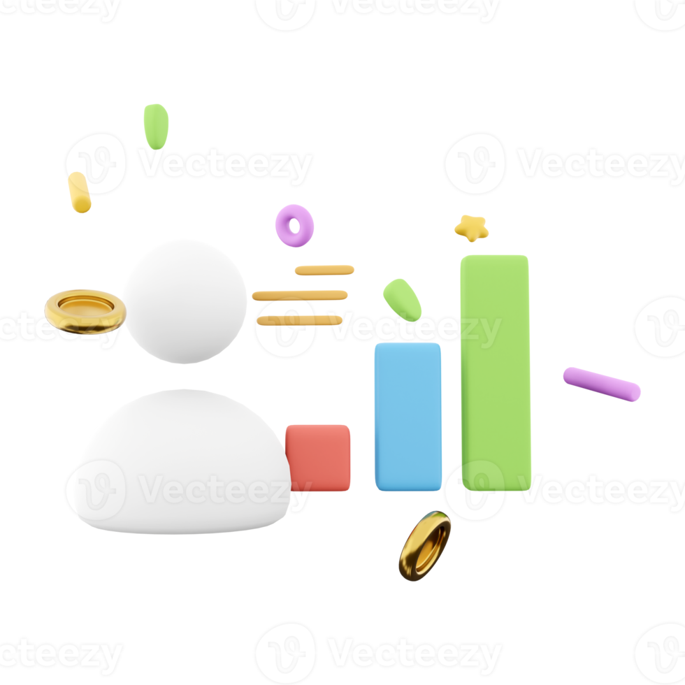 3d rendering user with bar graph icon. 3d render concept for business investment and growth profit icon. User with bar graph. png