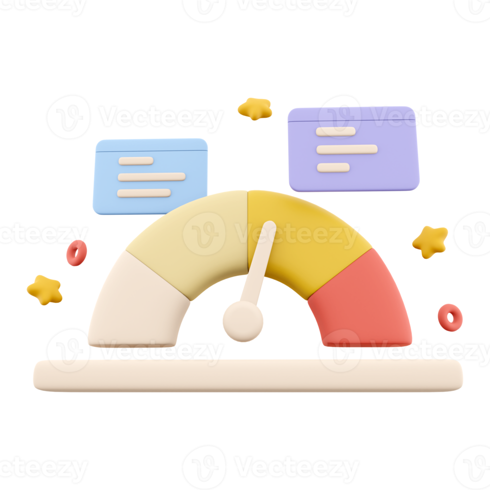 3d renderen pijl punt schaal snelheidsmeter icoon. 3d geven icoon prestatie, wijzer beoordeling risico niveaus, meter, meldingen Aan wit achtergrond. pijl punt schaal snelheidsmeter. png