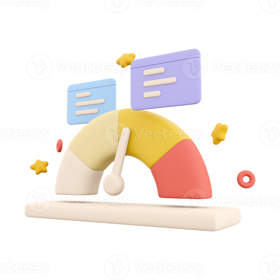 3d representación flecha punto escala velocímetro icono. 3d hacer icono actuación, puntero clasificación riesgo niveles, metro, notificaciones en blanco antecedentes. flecha punto escala velocímetro. png